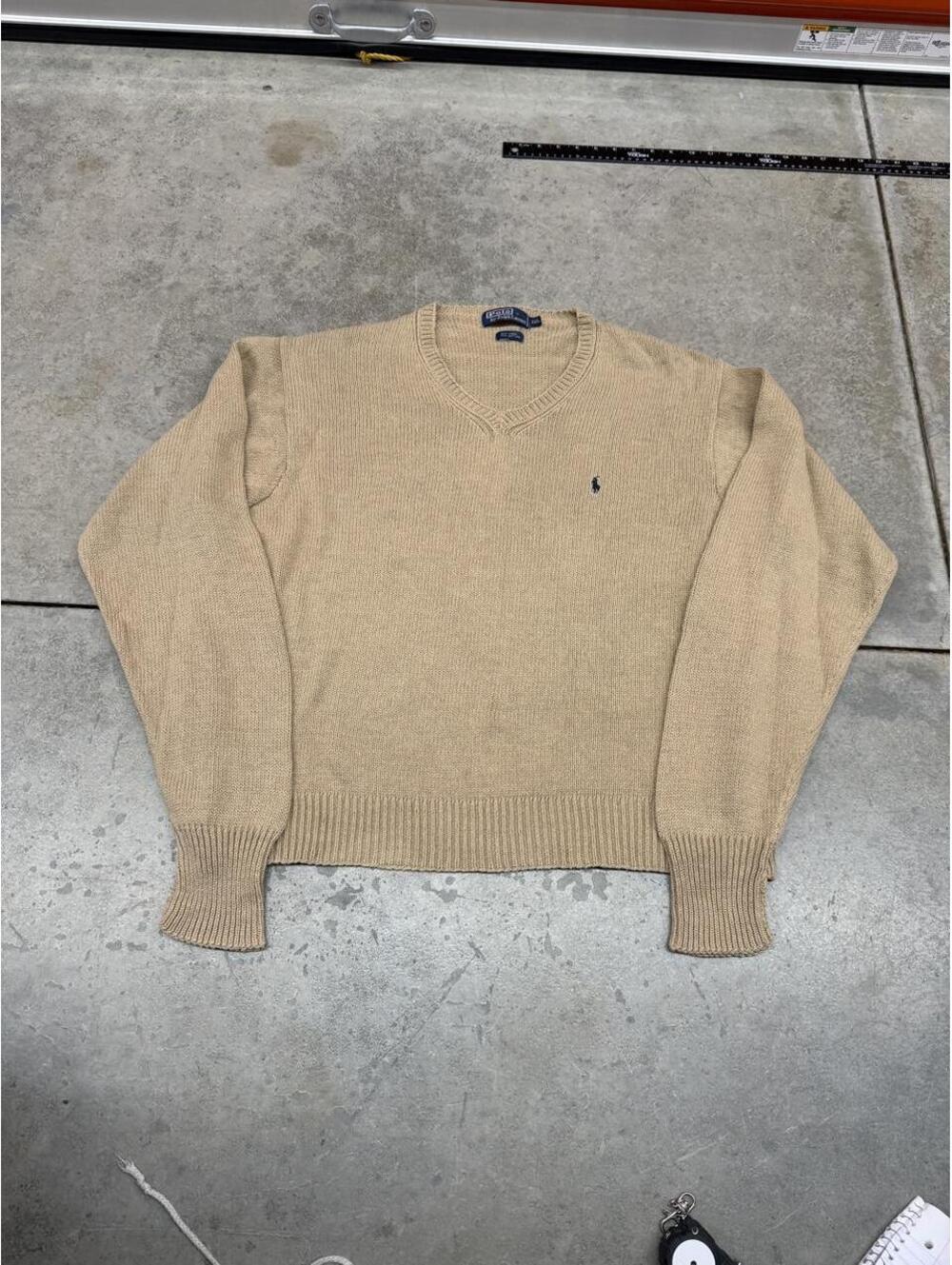 vintage polo ralph lauren beige and navy knit sweater size xxl
